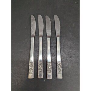 Vintage Laureen Black Rose Pattern Flatware National Stainless Knives Lot of 4